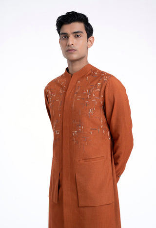 Burnt orange hybrid embroidered kurta set