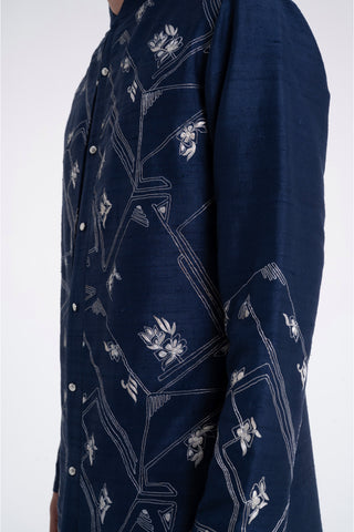 Navy embroidered contemporary kurta set