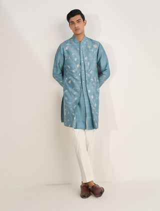 Nile blue embroidered contemporary kurta set