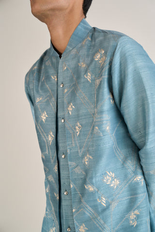 Nile blue embroidered contemporary kurta set