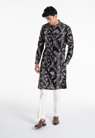 Black clasic cut printed kurta set