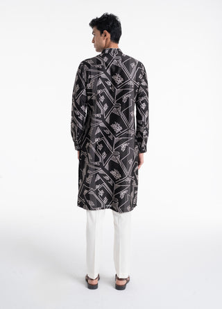 Black clasic cut printed kurta set