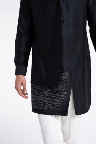 Black zari embroidered layered kurta set