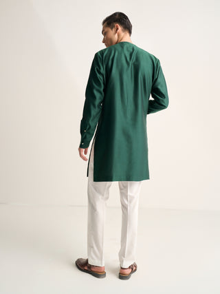 Bottle green zari embroidered layered kurta set