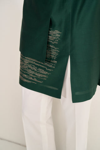 Bottle green zari embroidered layered kurta set
