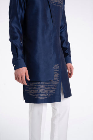 Navy zari embroidered layered kurta set