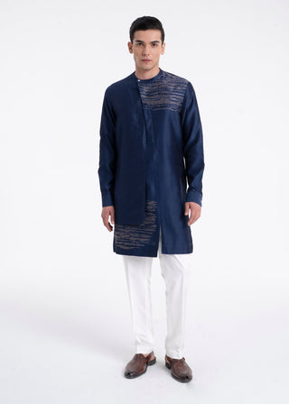 Navy zari embroidered layered kurta set