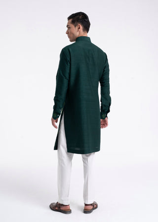 Bottle green embroidered contemporary kurta set