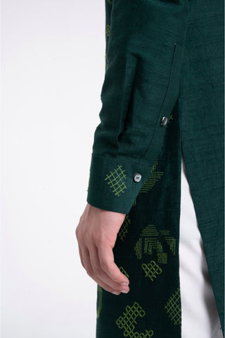 Bottle green embroidered contemporary kurta set