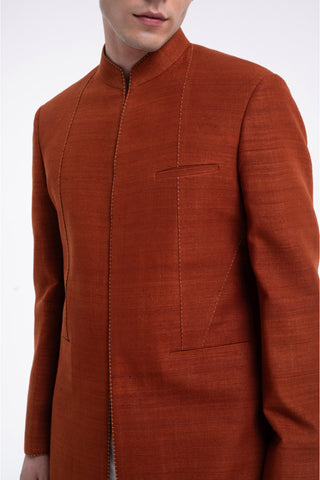 Burnt orange thread detail panel sherwani set