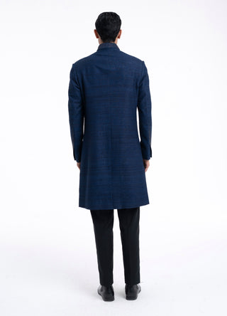 Navy high neck embroidered sherwani set