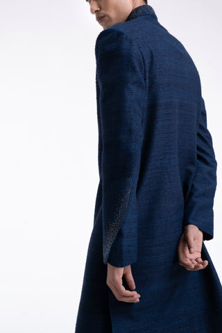 Navy high neck embroidered sherwani set