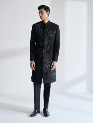 Black embroidered sherwani set