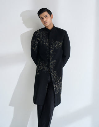 Black metal embroidered sherwani set