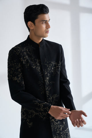 Black metal embroidered sherwani set