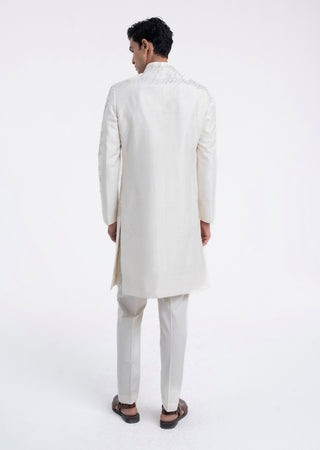 Ivory diagonal embroidered sherwani set