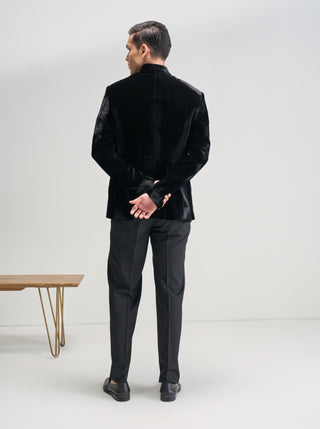 Black embroidered velvet bandhgala set