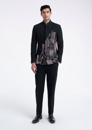 Black thread embroidered bandhgala set