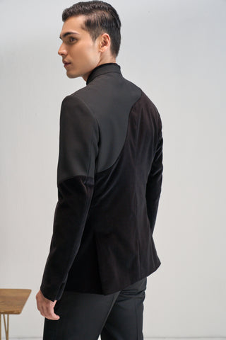 Black curve cut velvet bandhgala set