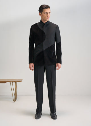 Black curve cut velvet bandhgala set