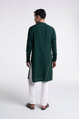 Bottle green thread embroidered kurta set
