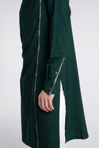 Bottle green thread embroidered kurta set