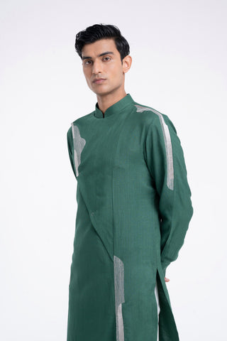 Forest green embroidered cotton silk kurta set