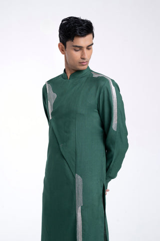 Forest green embroidered cotton silk kurta set