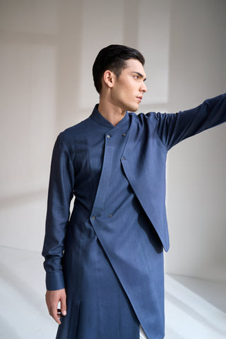 Whale blue multi panel asymmetric kurta set