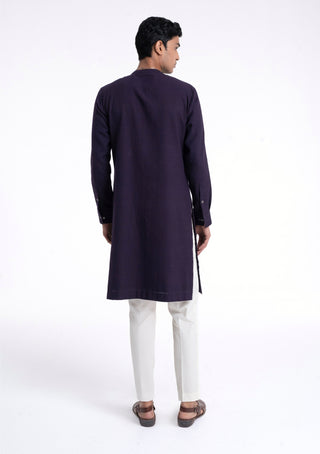 Midnight purple diagonal curve panel kurta set