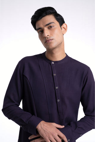 Midnight purple diagonal curve panel kurta set