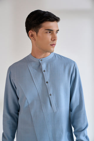 Mineral blue diagonal curve panel kurta set