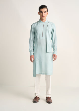 Powder blue zipper layered kurta set