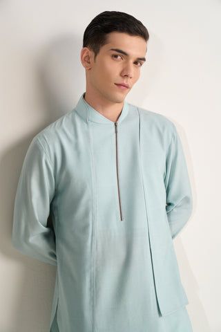 Powder blue zipper layered kurta set