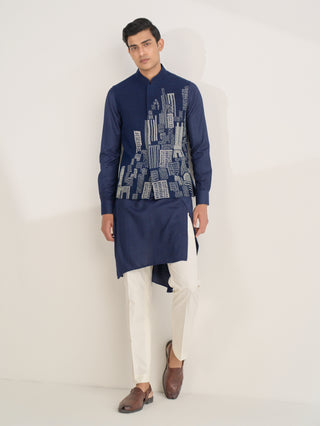 Navy thread embroidered jawahar jacket set
