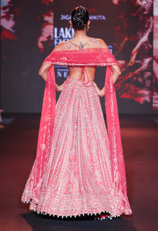 Coral shimmer lehenga set