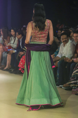 Sage green and purple waistcoat lehenga set