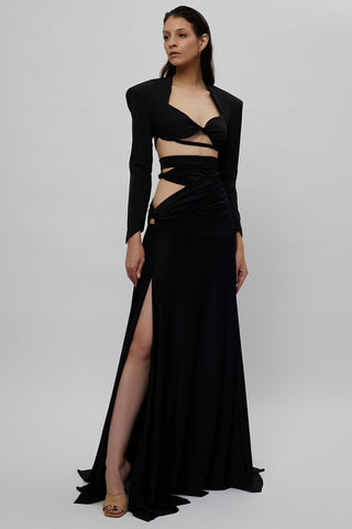 Deme By Gabriella-Black Waist Cutout Dress-INDIASPOPUP.COM