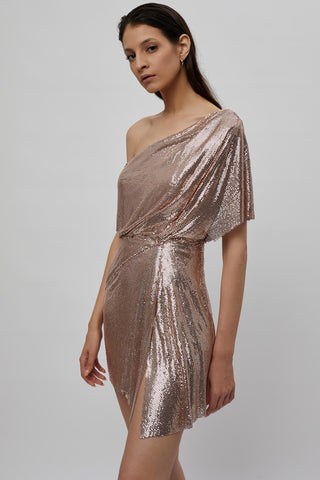 Deme By Gabriella-Rose Gold Off-Shoulder Dress-INDIASPOPUP.COM