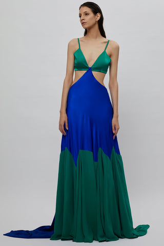 Deme By Gabriella-Blue Green Panelled Gown-INDIASPOPUP.COM