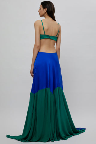 Deme By Gabriella-Blue Green Panelled Gown-INDIASPOPUP.COM