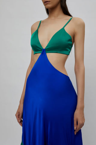 Deme By Gabriella-Blue Green Panelled Gown-INDIASPOPUP.COM