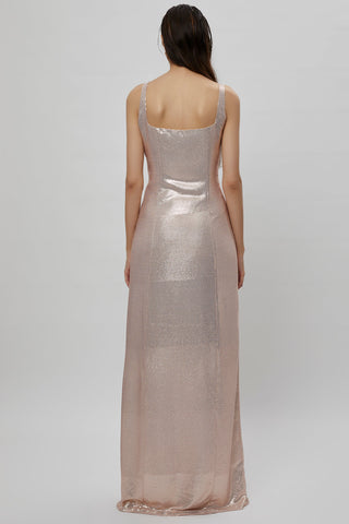 Deme By Gabriella-Rose Gold Sequin Slit Dress-INDIASPOPUP.COM
