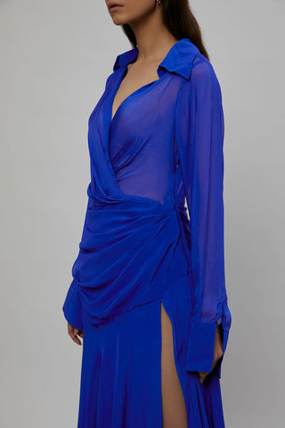 Deme By Gabriella-Blue Long Dress With Slit-INDIASPOPUP.COM