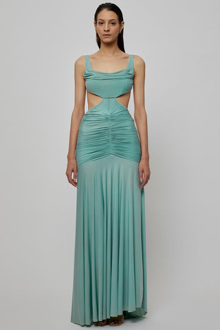 Deme By Gabriella-Teal Fitted Rouched Dress-INDIASPOPUP.COM