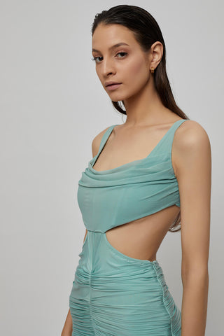 Deme By Gabriella-Teal Fitted Rouched Dress-INDIASPOPUP.COM