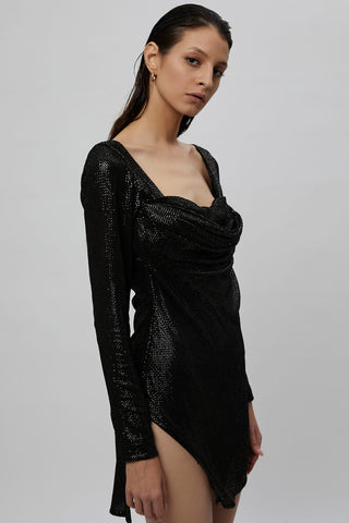 Deme By Gabriella-Black Short Sequin Dress-INDIASPOPUP.COM