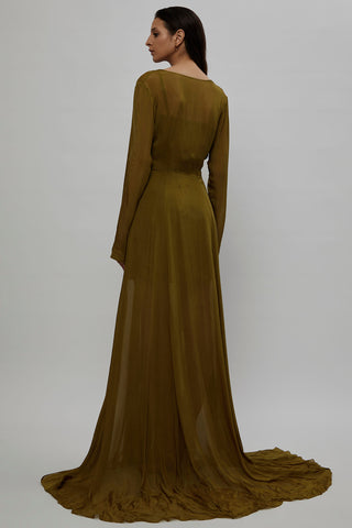 Deme By Gabriella-Olive Chiffon Long Gown-INDIASPOPUP.COM