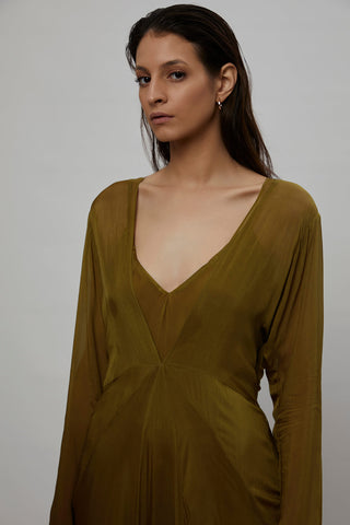 Deme By Gabriella-Olive Chiffon Long Gown-INDIASPOPUP.COM