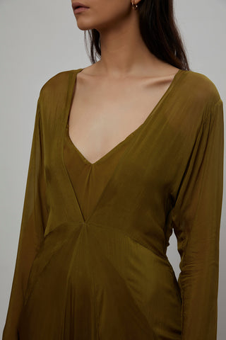 Deme By Gabriella-Olive Chiffon Long Gown-INDIASPOPUP.COM